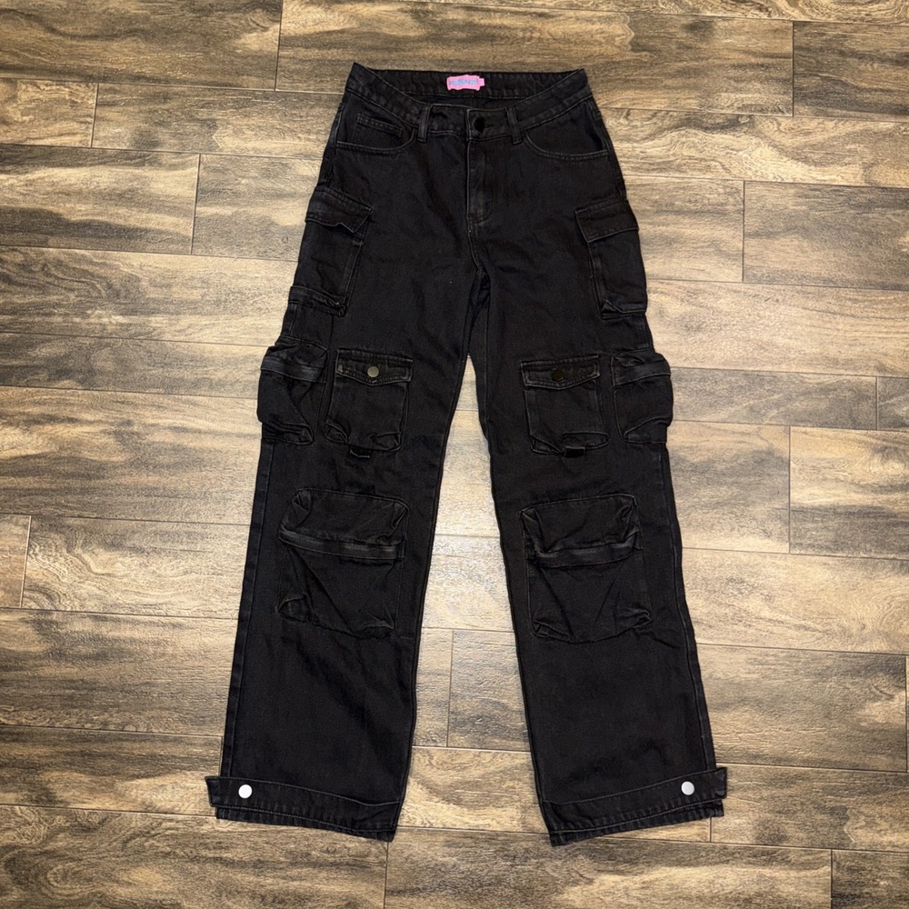 Edikted Oversized Boyfriend Cargo Jeans Women's Size S Low-Rise Baggy Black